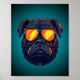 Póster de gafas de sol neon de perro Pug Mecha Cyb