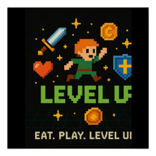 Póster de Gamer 'Level Up' – Arte de Píxeles Retro