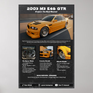 Póster de garaje de especificaciones de coche tota