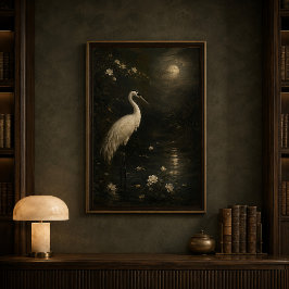 Póster de Garza Blanca a la Luz de la Luna | Arte