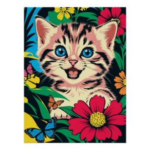 Póster de Gatito Adorable en Estilo de Pintura Pop