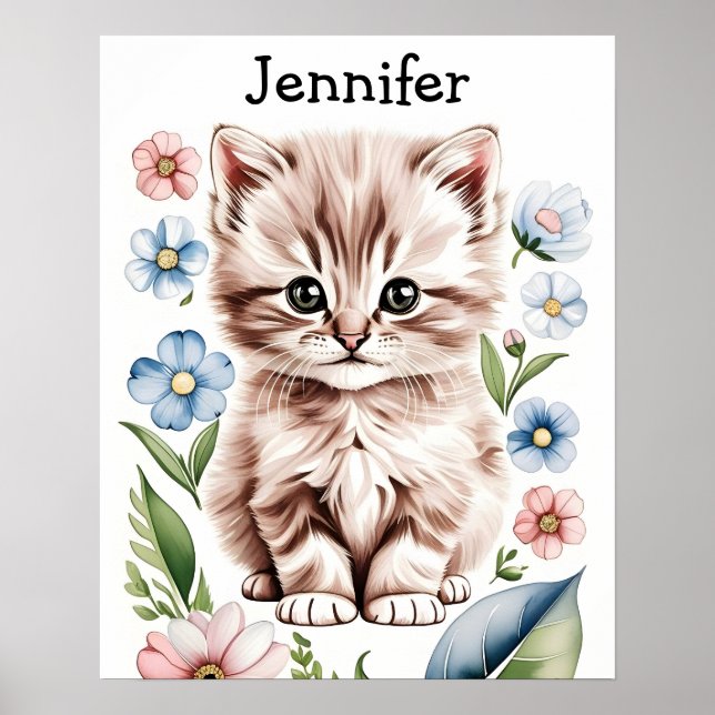 Póster de gatito adorable y flores de primavera (Frente)