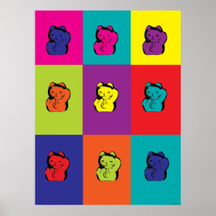 Póster de gatito Maneki Neko arcoíris
