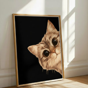 Póster de Gato Adorable Espiando con Ojos Grandes