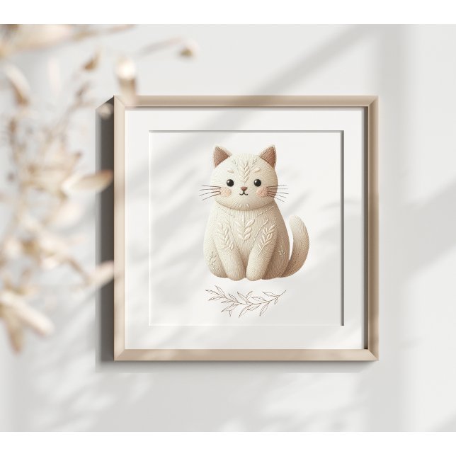 Póster de gato boho bordado gatito beige cremoso (Subido por el creador)