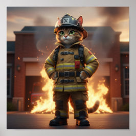 Póster de gato bombero – Arte de pared de gato hér