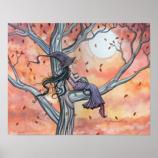Póster de Gato Bruja Otoño por Molly Harrison (Frente)
