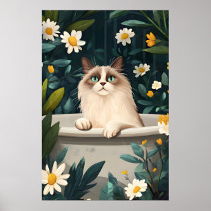 Póster de gato de peluche en bañera, Póster divert