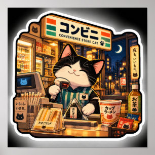 Póster de gato de tienda de conveniencia Tienda