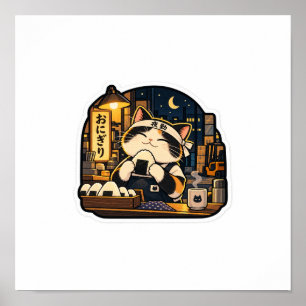 Póster de Gato del Turno Noche de Onigiri Gato d