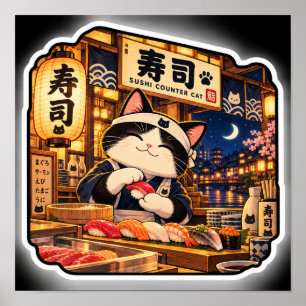 Póster de gato en la barra de sushi Arte de bar