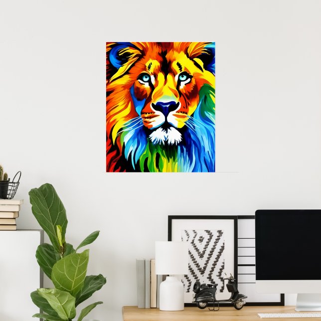 Póster de Gato León Arcoíris - Arte Digital Fantas (Oficina en casa)