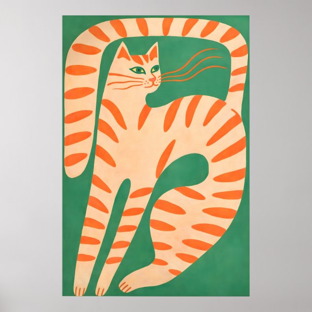 Póster de gato naranja abstracto, pared minimalist (Frente)