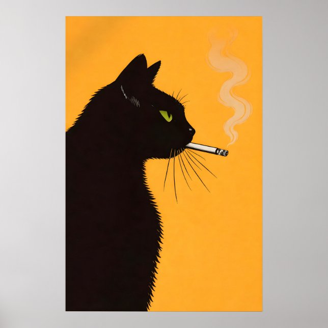 Póster de gato negro fumando, arte de pared de gat (Frente)