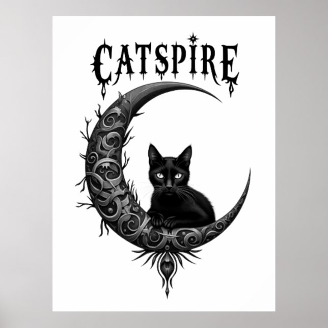 Póster de gato negro gótico Catspire Moon (Frente)