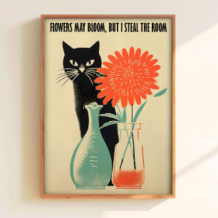 Póster de gato negro Imprimible Arte de gato retro