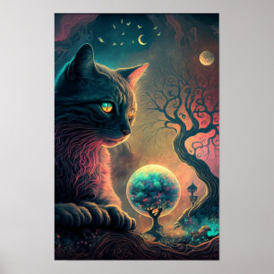Póster de Gato Negro Místico Arte de Bruja 3