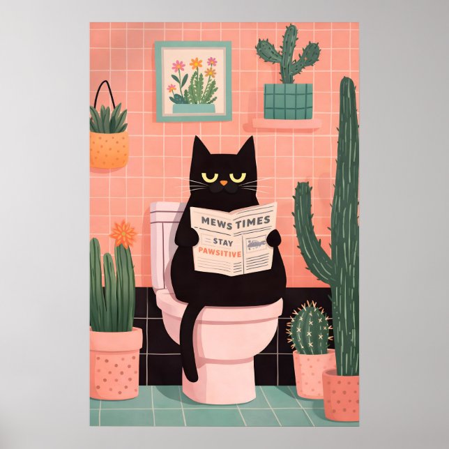 Póster de gato negro para baño, pared caprichosa d (Frente)