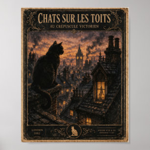 Póster de Gato Negro Victoriano Antiguo de Londres