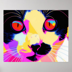 Póster de gato pop art colorido neon