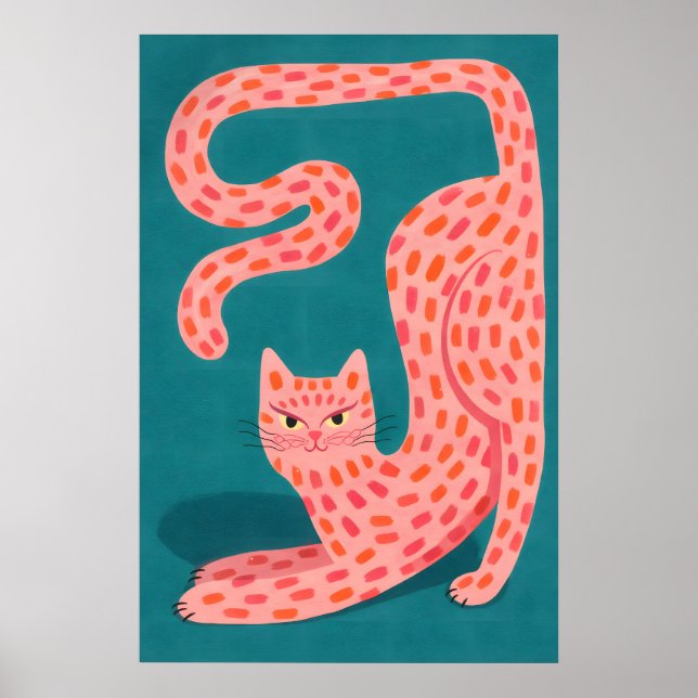 Póster de gato rosa abstracto, pared de animal col (Frente)