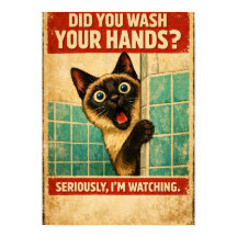 Póster de gato siamés vigilando tu higiene
