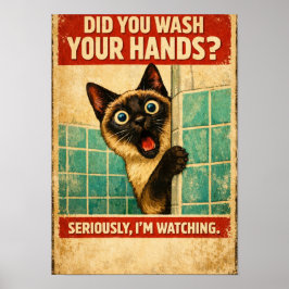Póster de gato siamés vigilando tu higiene