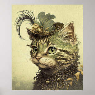 Poster de gato victoriano vintage arte en pared