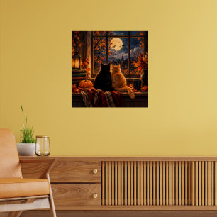 Póster de gatos góticos de otoño – Arte acogedor d
