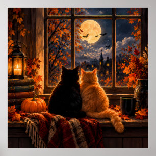 Póster de gatos góticos de otoño – Arte acogedor d