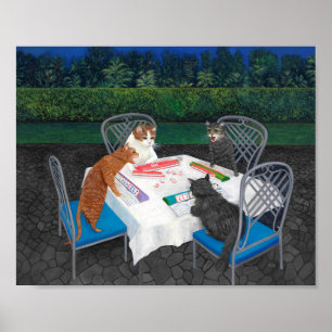 Póster de Gatos Jugando Mahjong