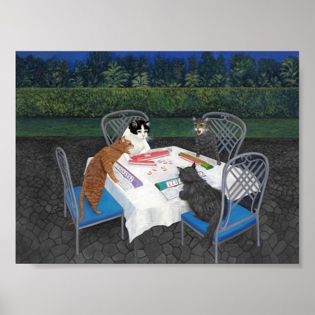 Póster de Gatos Jugando Mahjong 2 (Frente)