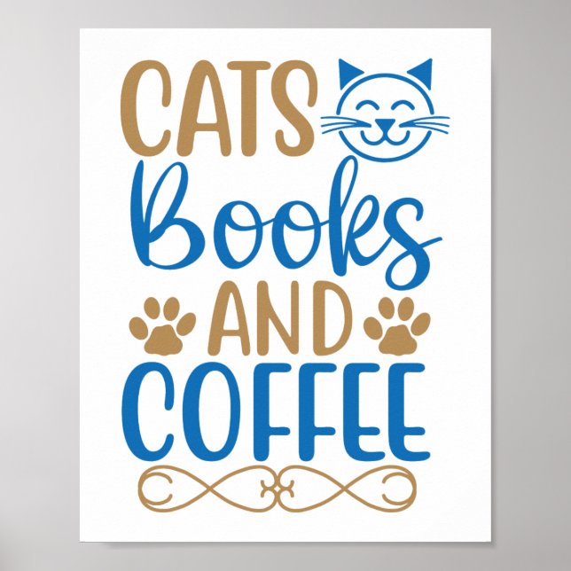 Póster de Gatos, Libros y Café (Frente)