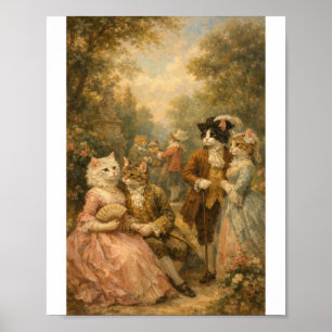Póster de gatos reunidos en jardín Rococó