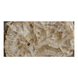 Póster de geoda de cuarzo cristalino mineral dorad