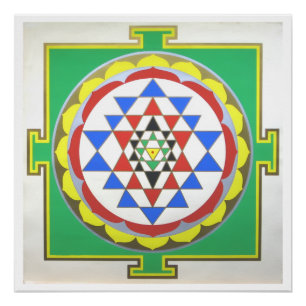 Póster de Geometría Sagrada Sri Yantra, Colores Pr
