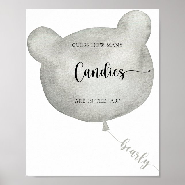 Póster de globo de oso adivina cuántas golosinas (Frente)