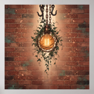 Póster de globo Edison colgante de hiedra en pared