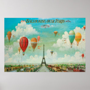 Póster de globos aerostáticos sobre París