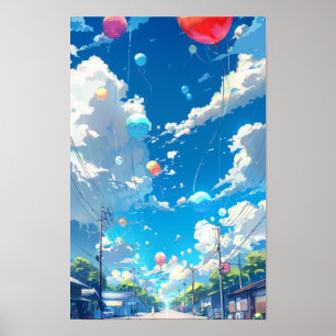 Poster de globos coloridos para decoración alegre 