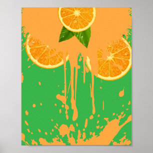Póster de goteo de naranja cítrica vibrante