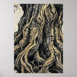 Póster de Grabado de Corteza de Árbol Antiguo | Na