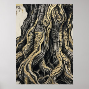Póster de Grabado de Corteza de Árbol Antiguo Na