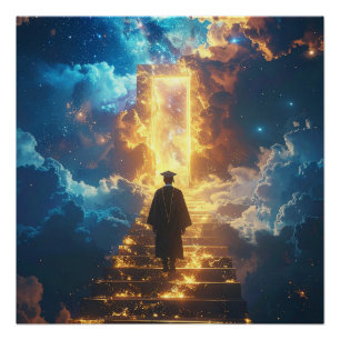 Póster de graduación del camino dorado al éxito
