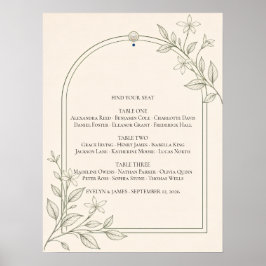 Póster de gráfico de asientos de boda botánico de