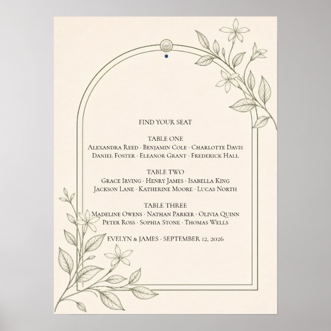 Póster de gráfico de asientos de boda botánico de  (Frente)