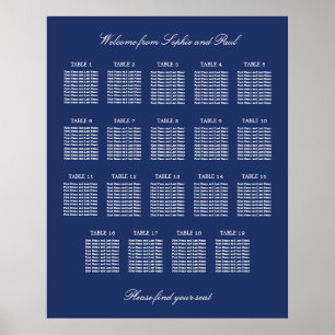Póster de gráfico de asientos de boda de 19 mesas