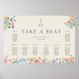 Póster de Gráfico de Asientos de Boda de Flor Silv