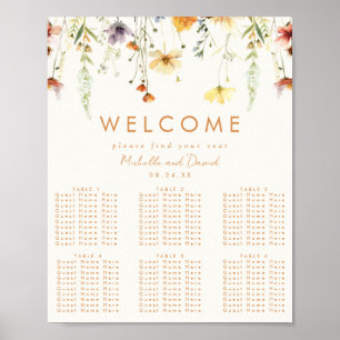Póster de gráfico de asientos de boda de flores si
