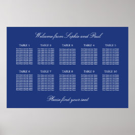 Póster de gráfico de asientos de boda de mesa 10 a